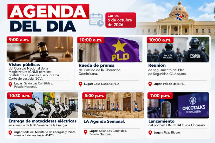 Las principales actividades institucionales y políticas programadas para este lunes en el país