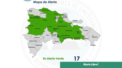 Emiten alerta verde para 16 provincias debido a los aguaceros pronosticados por una vaguada