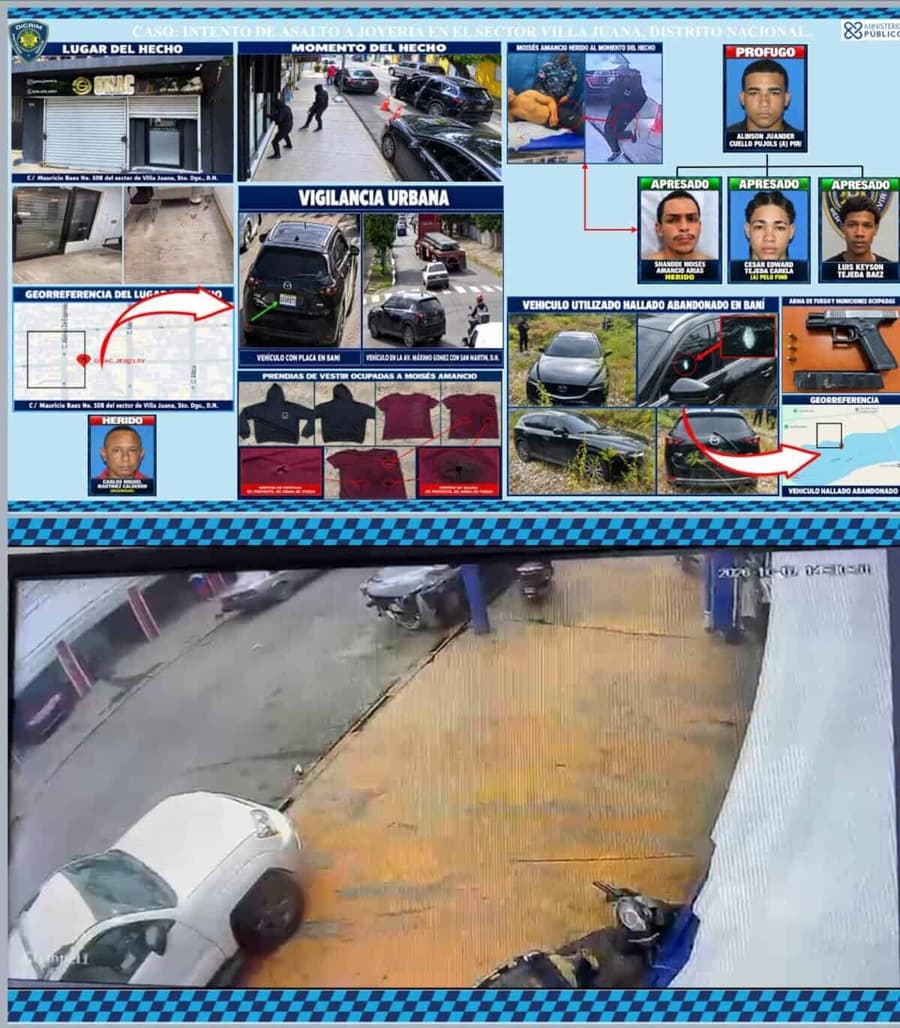 Capturan a tres implicados en frustrado asalto a joyería en Villa Juana que dejó un exoficial herido